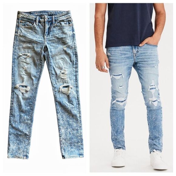 American Eagle Skinny Jeans Next Level Distressed 30 Waist Ripped - Picture 1 of 10